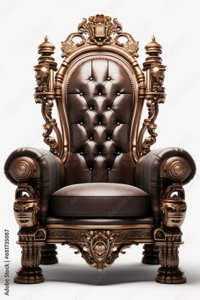 A picture of a very ornate chair with a leather seat. This chair adds a touch of elegance to any space and can be used in various settings