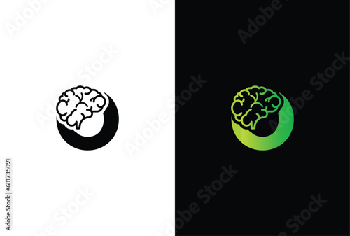 Initial letter O brain logo and icon vector illustration template design. Letter O Brain Idea Logo.
