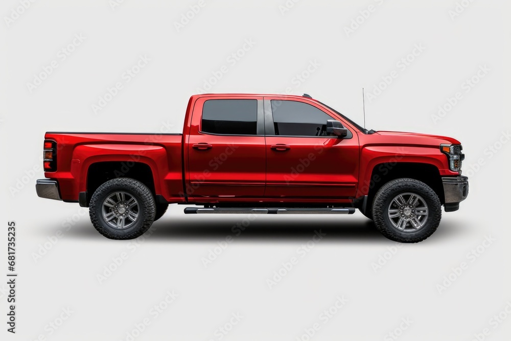 A red pickup truck parked on a white surface. Ideal for automotive or transportation concepts