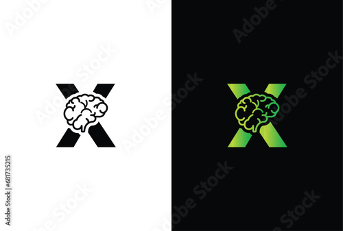 Initial letter X brain logo and icon vector illustration template design. Letter X Brain Idea Logo.