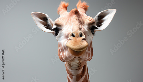 Cute giraffe looking at camera  in nature portrait generated by AI