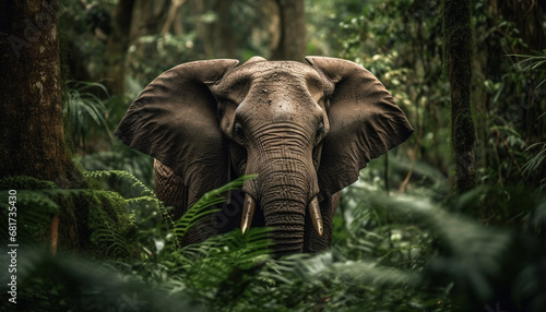 African elephant walking through uncultivated grass in tranquil wilderness generated by AI