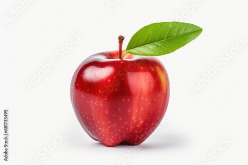 A vibrant red apple with a fresh green leaf on top. Perfect for healthy eating, nutrition, or farm-themed designs