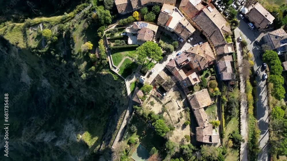 Italy, November 20, 2023 - aerial view of the medieval village of Fiorenzuola di Focara immersed in the San Bartolo park. We are located in the province of Pesaro and Urbino in the Marche region Italy, November 20, 2023 - aerial view of the medieval village of Fiorenzuola di Focara immersed in the San Bartolo park. We are located in the province of Pesaro and Urbino in the Marche region
