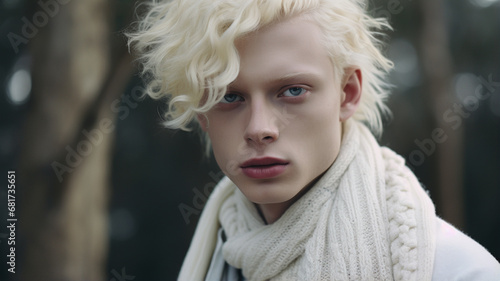 Handsome young albino man