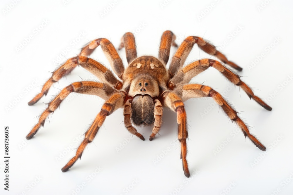 A large spider sitting on top of a white surface. Perfect for Halloween decorations or nature-themed projects A large spider sitting on top of a white surface. Perfect for Halloween decorations or nature-themed projects