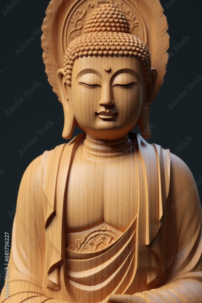 A wooden statue of a Buddha sitting on a table. This image can be used to represent peace, spirituality, meditation, or Eastern culture A wooden statue of a Buddha sitting on a table. This image can be used to represent peace, spirituality, meditation, or Eastern culture