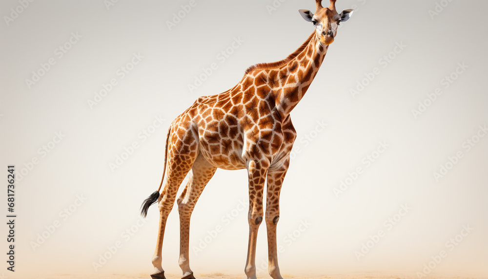 Obraz premium Giraffe standing in African savannah, looking at camera with beauty generated by AI