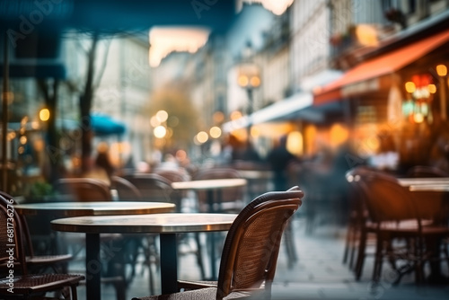 Natural bokeh of city centre view, blurred out of focus background. Abstract beautiful backdrop for text or advertising. Unfocused cafes, buildings and people © Alex Shi