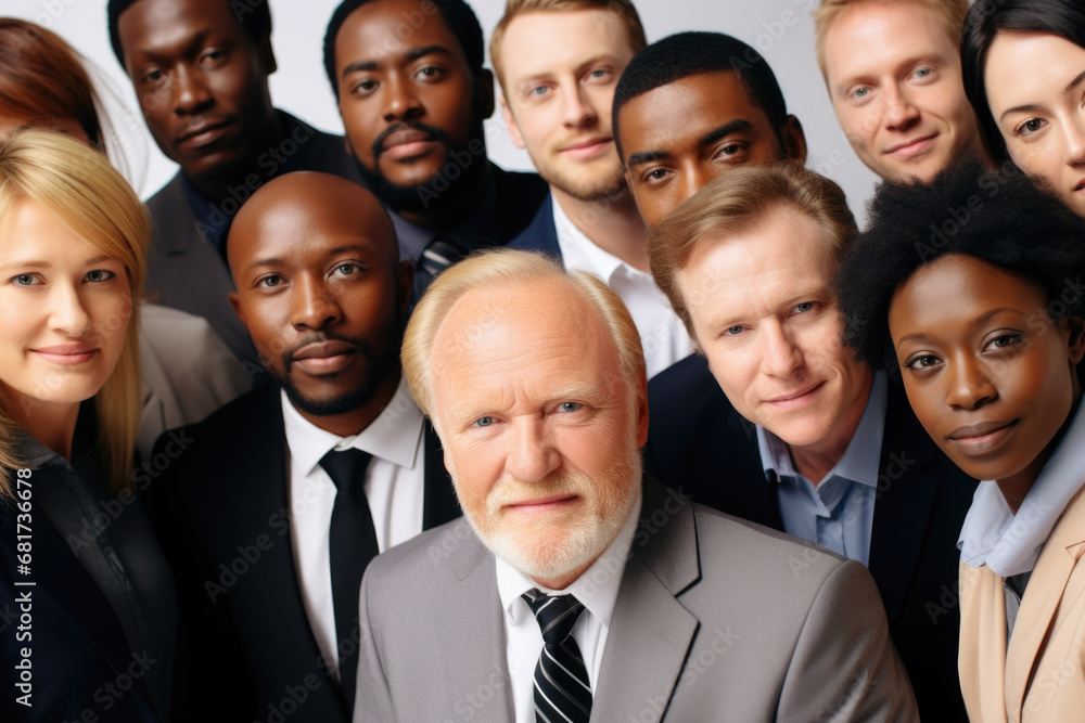 Group of business people gathered together, posing for picture. This image can be used to represent teamwork, collaboration, or professional setting. Group of business people gathered together, posing for picture. This image can be used to represent teamwork, collaboration, or professional setting.