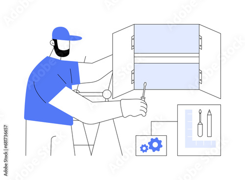 Kitchen cabinets installation abstract concept vector illustration.