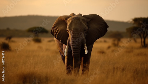 African elephant walking in the wilderness  looking at camera generated by AI