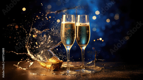 Celebration, champagne, New Year's cards, new year
