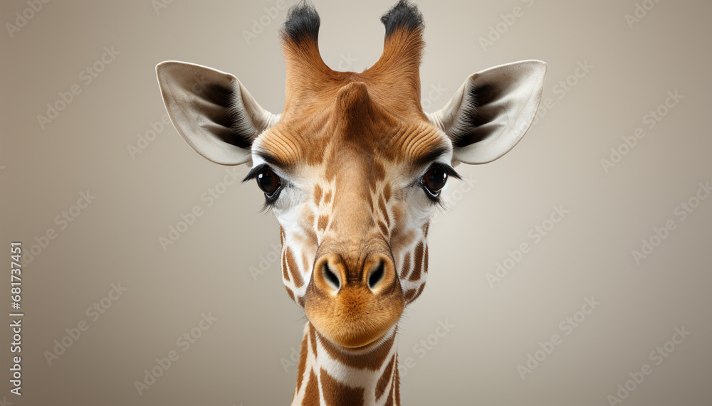 Cute giraffe looking at camera, nature beauty in close up generated by AI
