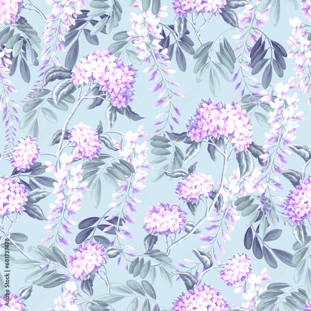 Seamless pattern with acacia flowers and leaves. Vector. Seamless pattern with acacia flowers and leaves. Vector.