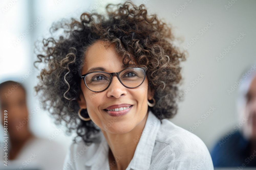 Woman with glasses smiling at camera. Suitable for professional and personal use Woman with glasses smiling at camera. Suitable for professional and personal use