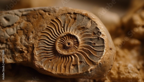 Ancient nautilus shell, a souvenir from the stone age discovery generated by AI