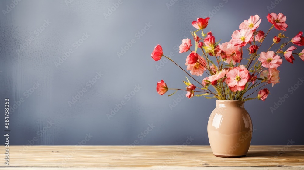 Flowers in vase on table with copy space