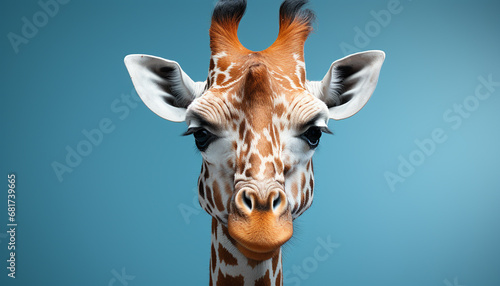 Cute giraffe looking at camera  a spotted beauty in nature generated by AI