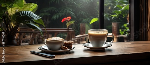 In Vietnam, I enjoyed a relaxing breakfast at a gourmet cafe office, sipping on a delightful cup of black coffee with milk, as I held it in my hand, while sitting at a table cozy kitchen of the