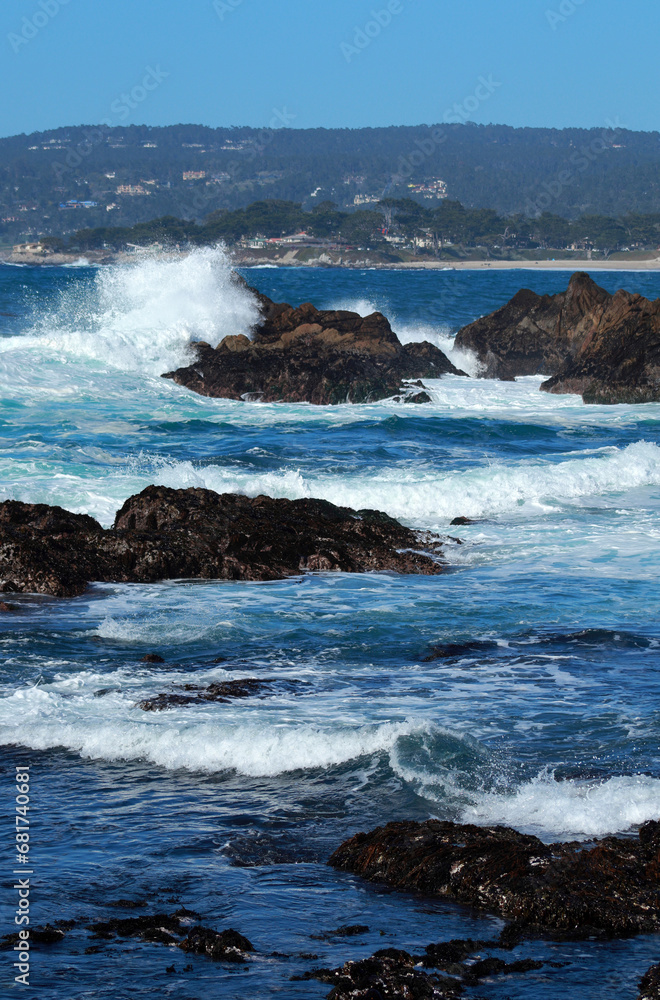 waves crash against rocks in Carmel Bay waves crash against rocks in Carmel Bay