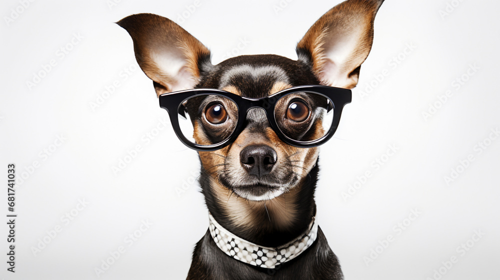 funny dog wearing glasses on white background, AI Generative.