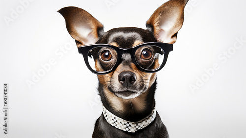 funny dog wearing glasses on white background, AI Generative. © Miry Haval