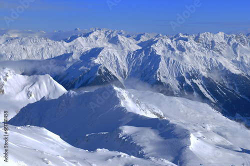 Breathtaking view from the Swiss Alps from Weissfluhjoch at  Davos-City photo