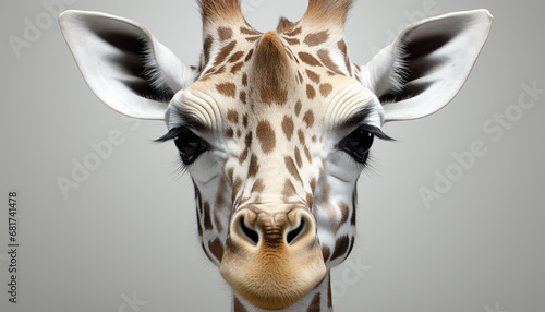 Giraffe, the elegant mammal, looking at camera in nature generated by AI