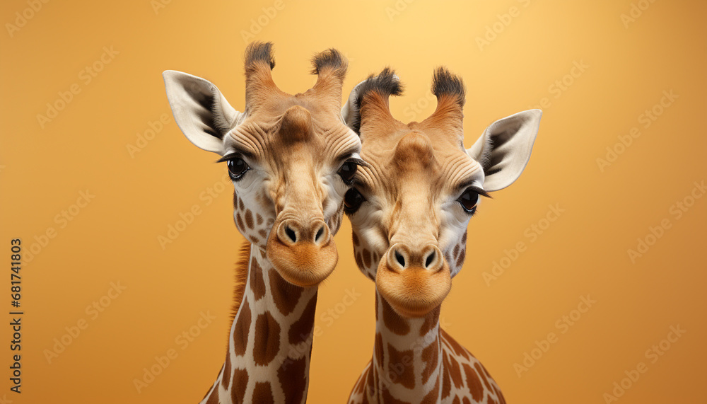 Cute giraffe looking at camera, grazing in African savannah generated by AI