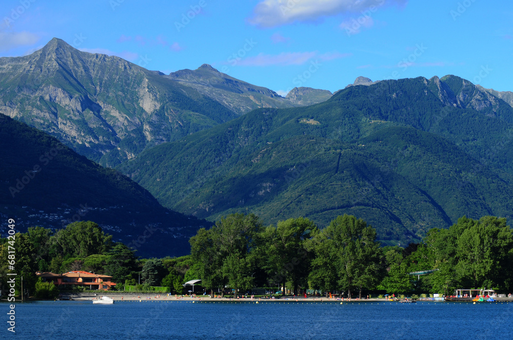 South Switzerland: The beach of Ascona at Lago Maggiore in Ticino