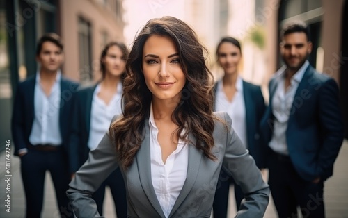 Businesswoman and a row of ...