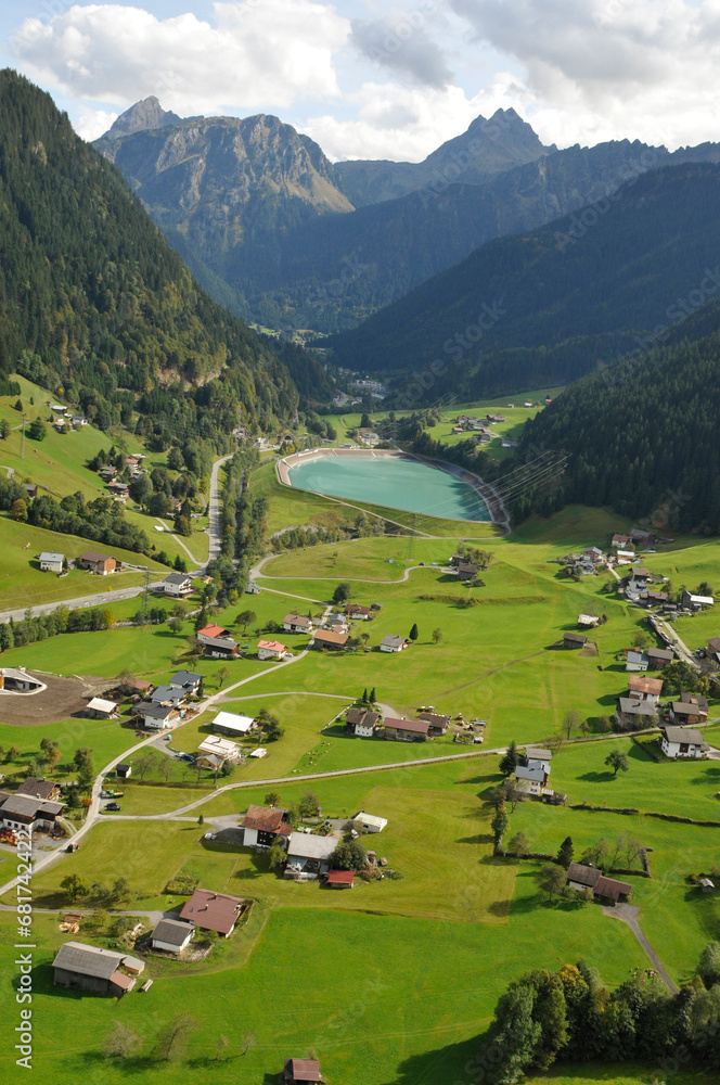 Austrian alps: airshot from St. Gallenkirchen in Montafon valley while paragliding
