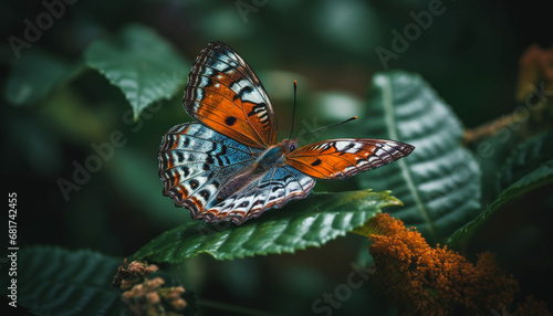 Endangered butterfly vibrant wing pollinates single yellow flower in forest generated by AI