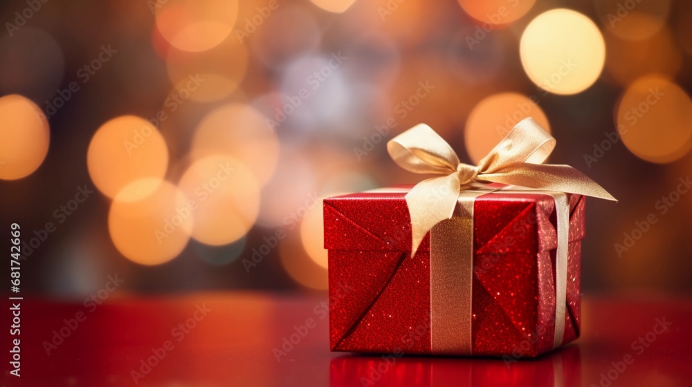Christmas gift, red box with surprise, Christmas background