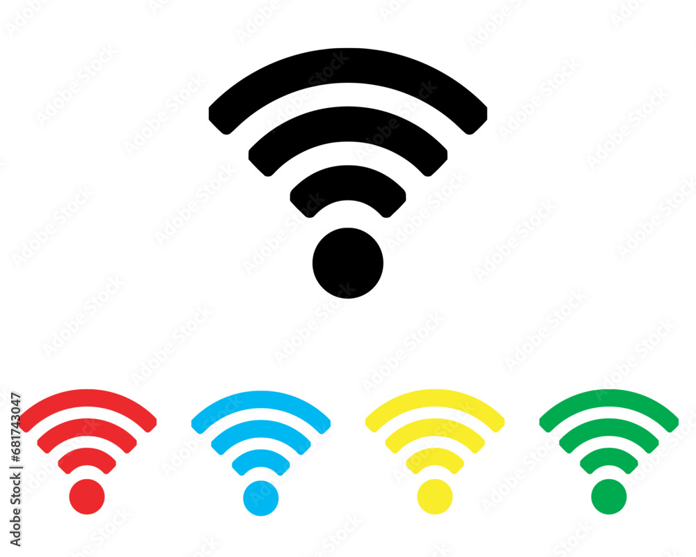 Wi Fi icon vector. Wireless icon sign symbol in trendy flat style. Set elements in colored icons. Wifi vector icon illustration isolated on white background Wi Fi icon vector. Wireless icon sign symbol in trendy flat style. Set elements in colored icons. Wifi vector icon illustration isolated on white background