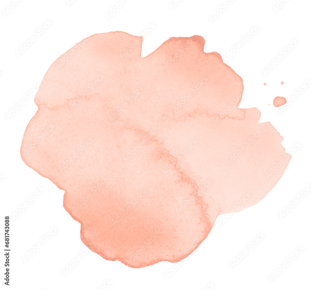Ink watercolor hand drawn blot. Wet beige pink color paper texture stain on white background. Ink watercolor hand drawn blot. Wet beige pink color paper texture stain on white background.