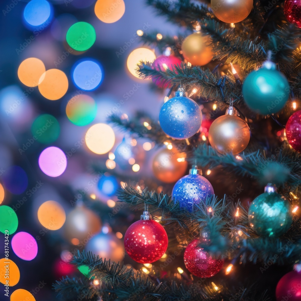 Christmas tree with colorful lights and ornaments