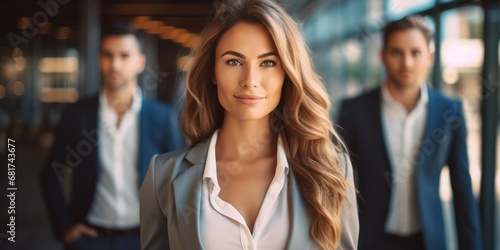 Businesswoman and a row of ...