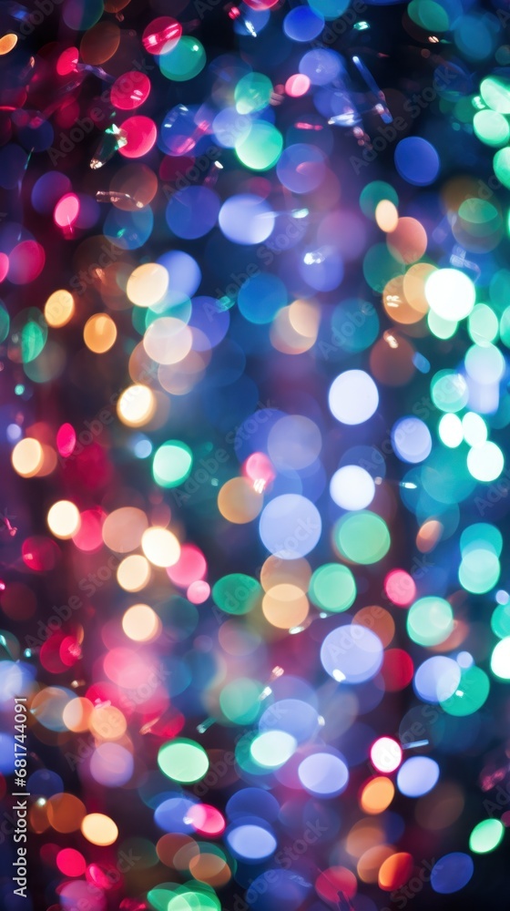 A bokeh effect photo of colorful Christmas lights