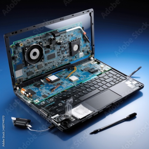 repairing a broken laptop in a workshop