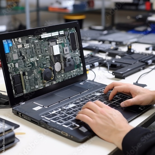 repairing a broken laptop in a workshop