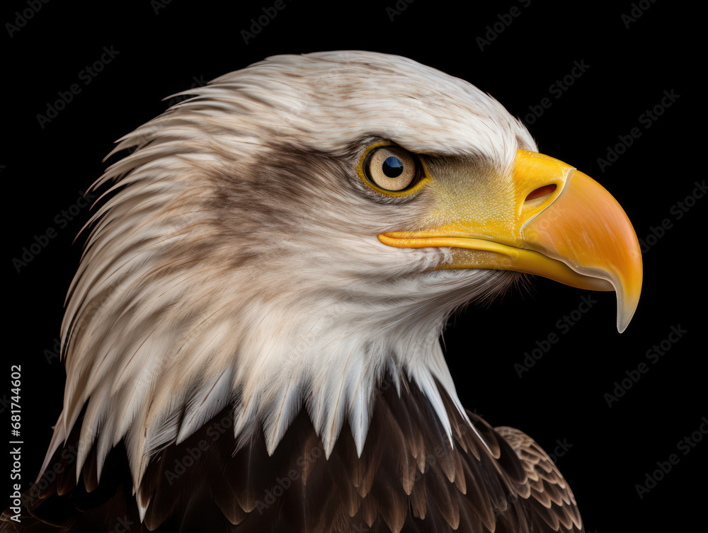 Obraz premium Bald Eagle Studio Shot Isolated on Clear Black Background, Generative AI