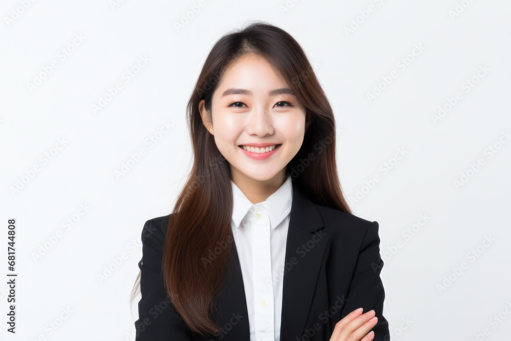 Professional woman wearing business suit confidently stands with her arms crossed. This image can be used to represent power, confidence, and professionalism in various business-related projects Professional woman wearing business suit confidently stands with her arms crossed. This image can be used to represent power, confidence, and professionalism in various business-related projects