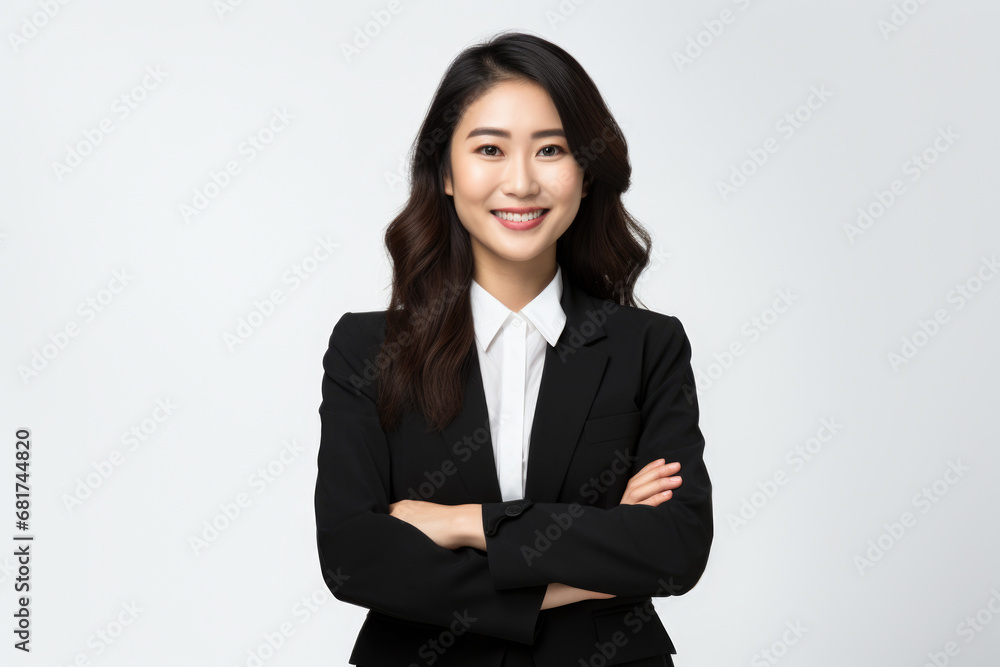 Professional woman dressed in business suit poses for picture. This image can be used to represent professionalism, success, and corporate culture Professional woman dressed in business suit poses for picture. This image can be used to represent professionalism, success, and corporate culture