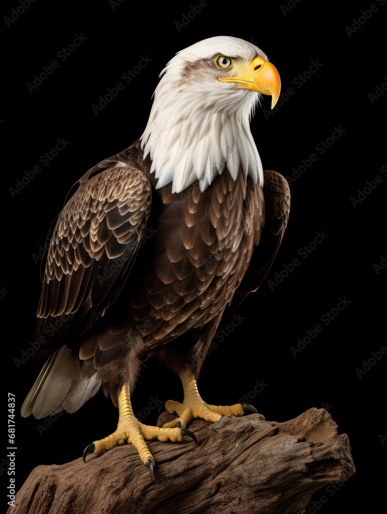 Obraz premium Bald Eagle Studio Shot Isolated on Clear Black Background, Generative AI