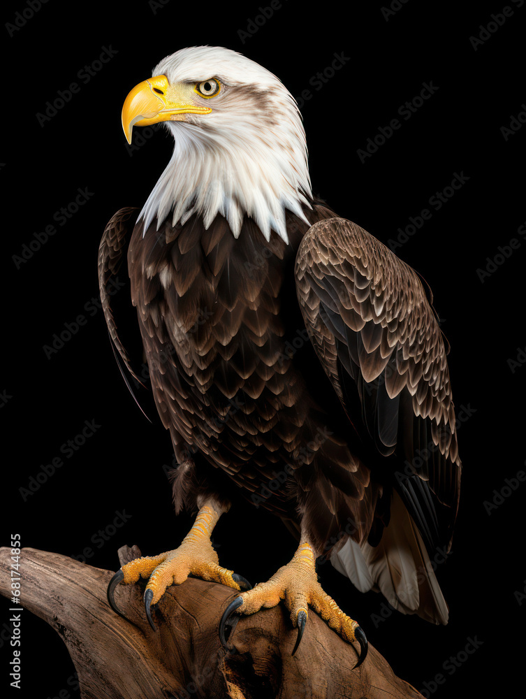 Bald Eagle Studio Shot Isolated on Clear Black Background, Generative AI Bald Eagle Studio Shot Isolated on Clear Black Background, Generative AI