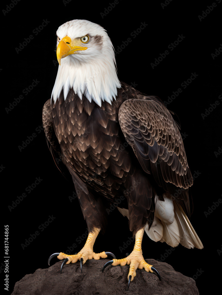 Obraz premium Bald Eagle Studio Shot Isolated on Clear Black Background, Generative AI