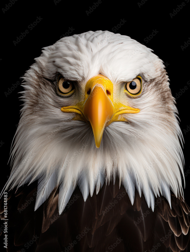 Fototapeta premium Bald Eagle Studio Shot Isolated on Clear Black Background, Generative AI