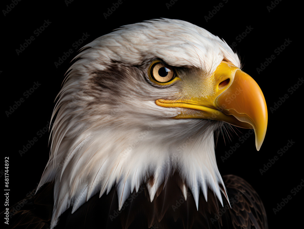 Obraz premium Bald Eagle Studio Shot Isolated on Clear Black Background, Generative AI